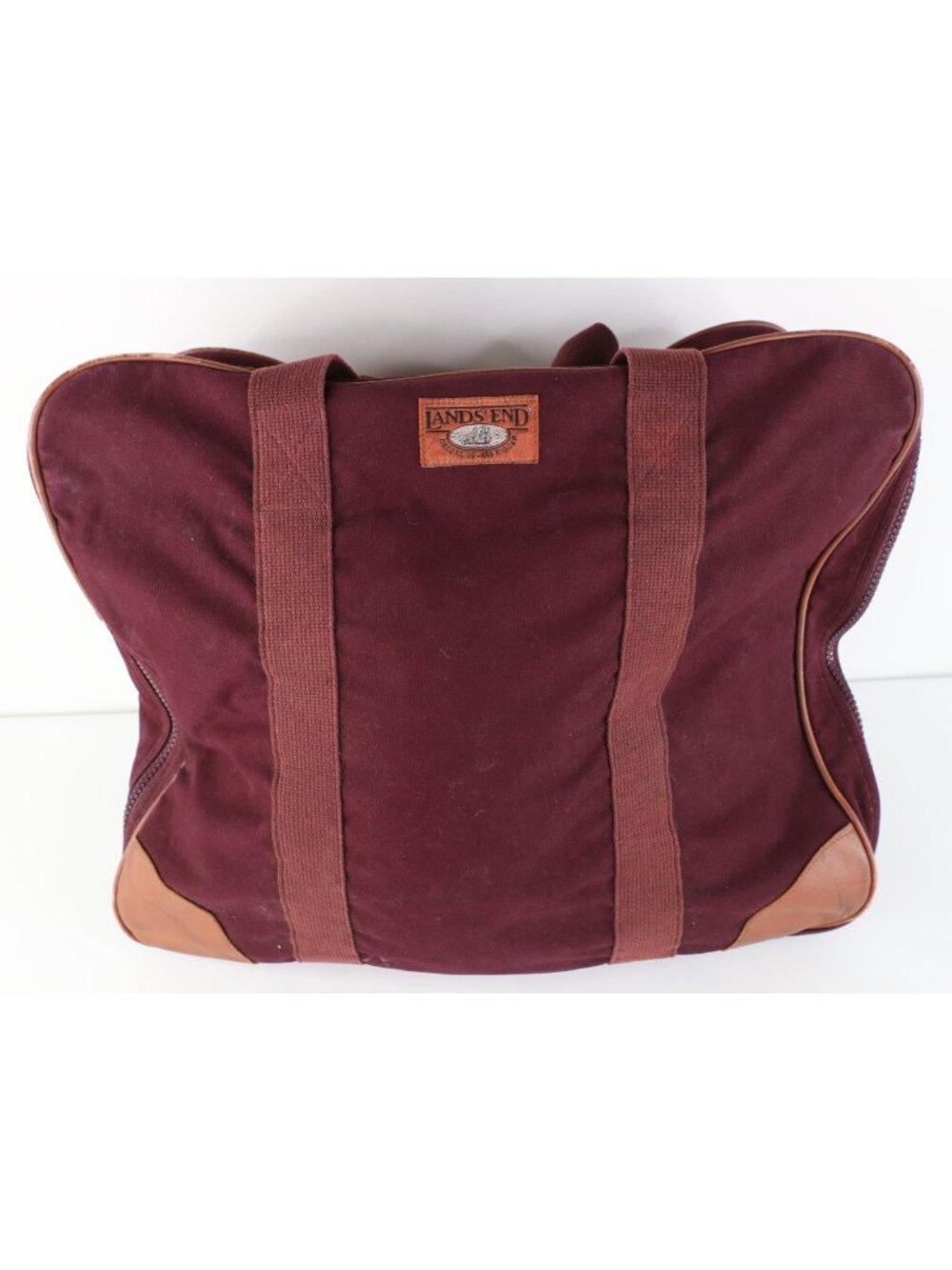 Vintage 90s Lands End Deluxe Square Rigger Distressed Canvas Leather Bag Red USA